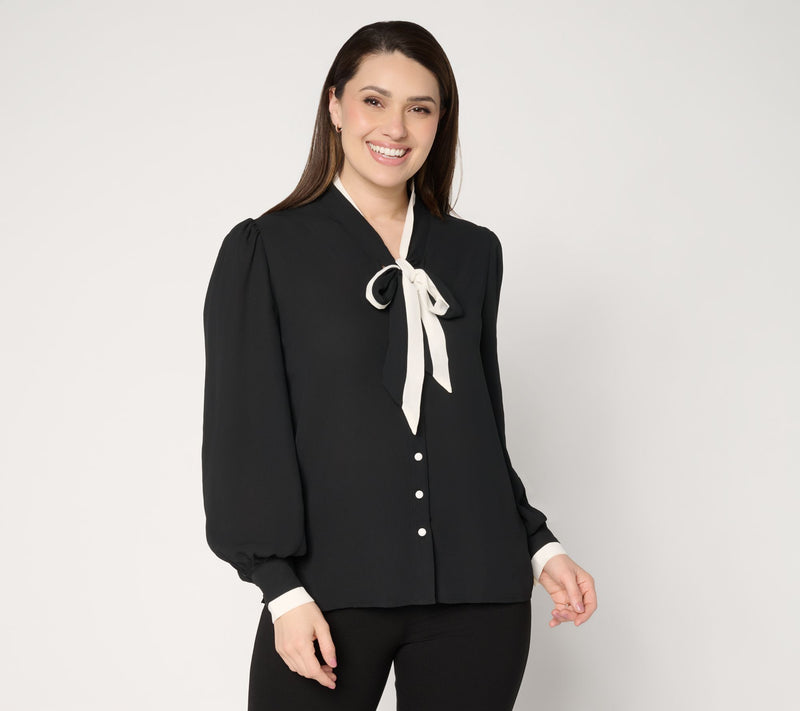 Dennis Basso Two Tone Button Front Blouse with Tunic — View 3