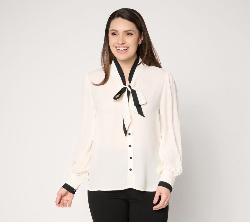 Dennis Basso Two Tone Button Front Blouse with Tunic — View 5