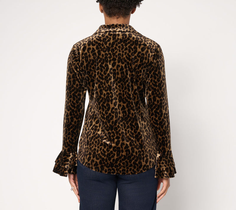 Dennis Basso Knit Velvet Button Front Shirt — View 3