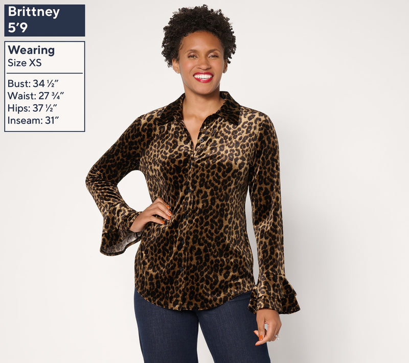 Dennis Basso Knit Velvet Button Front Shirt — View 2