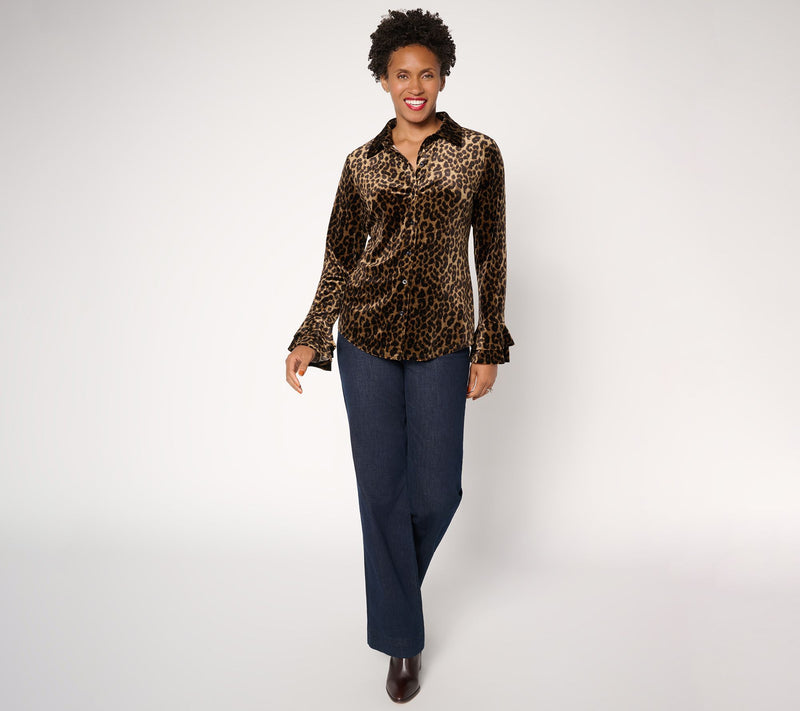 Dennis Basso Knit Velvet Button Front Shirt — View 4