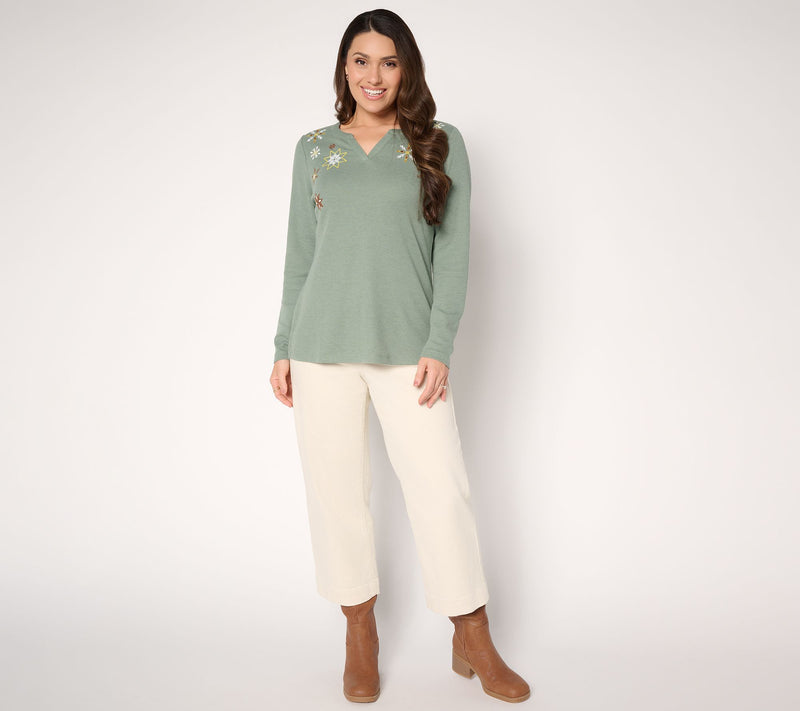 Denim & Co. Waffle Knit Holiday Embroidered Top — View 6