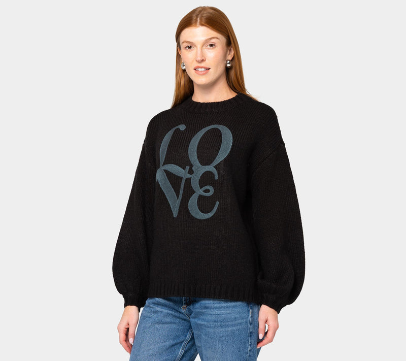 Peace Love World Stripe Lantern Sleeve Sweater — Main view