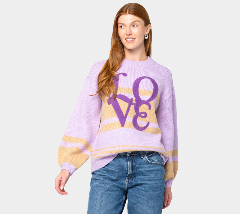 Peace Love World Stripe Lantern Sleeve Sweater — View 7