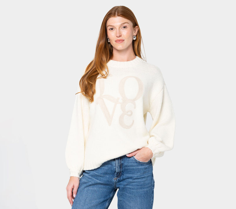 Peace Love World Stripe Lantern Sleeve Sweater — View 9