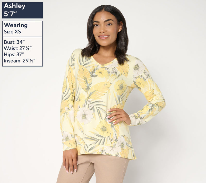 Denim & Co. Soft Blend Knit Printed Long Sleeve V-Neck Top — View 4