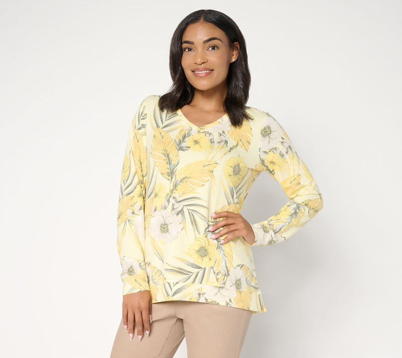 Denim & Co. Soft Blend Knit Printed Long Sleeve V-Neck Top — View 2
