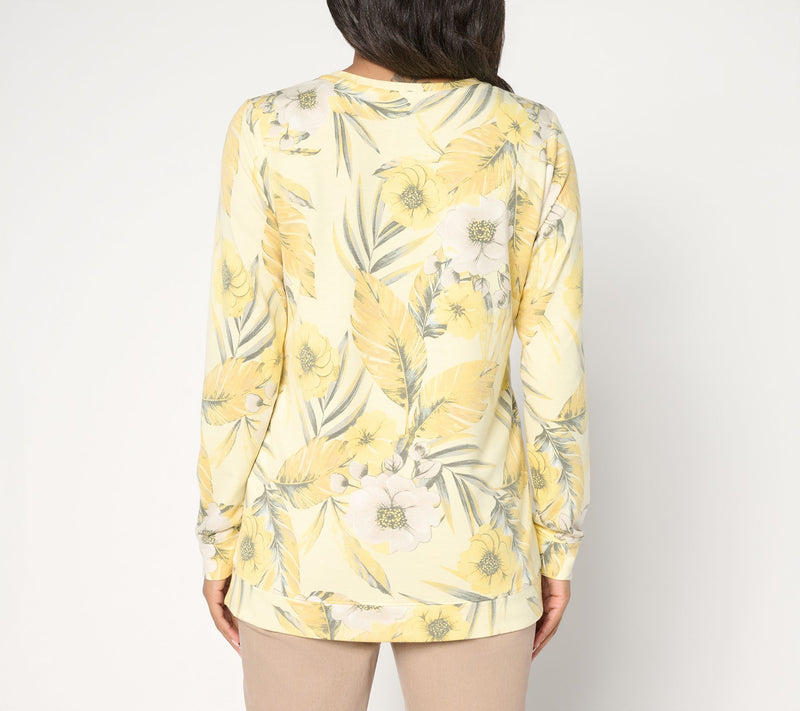 Denim & Co. Soft Blend Knit Printed Long Sleeve V-Neck Top — View 5