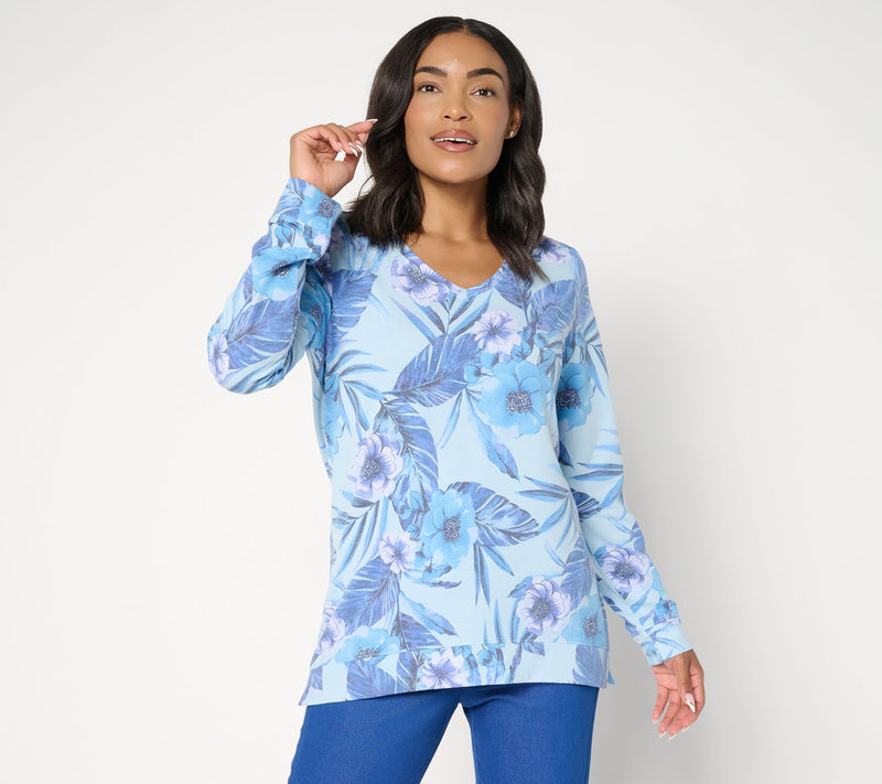 Denim & Co. Soft Blend Knit Printed Long Sleeve V-Neck Top — View 12