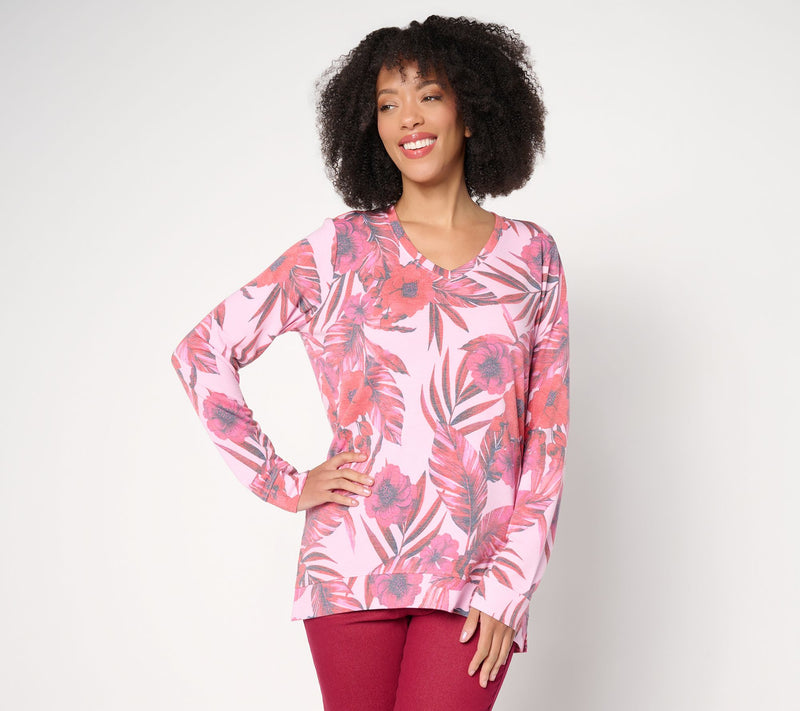 Denim & Co. Soft Blend Knit Printed Long Sleeve V-Neck Top — View 13