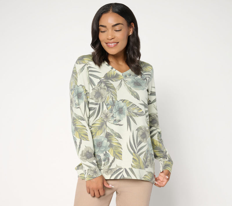 Denim & Co. Soft Blend Knit Printed Long Sleeve V-Neck Top — View 15