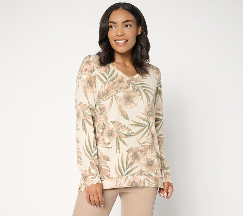 Denim & Co. Soft Blend Knit Printed Long Sleeve V-Neck Top — View 16