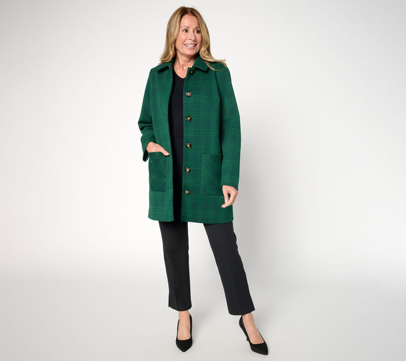 Susan Graver Petite Glen Plaid Button Front Coat — View 7