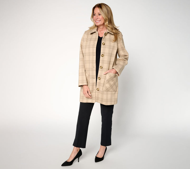 Susan Graver Petite Glen Plaid Button Front Coat — View 9