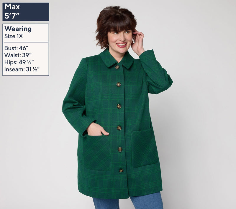 Susan Graver Petite Glen Plaid Button Front Coat — View 10