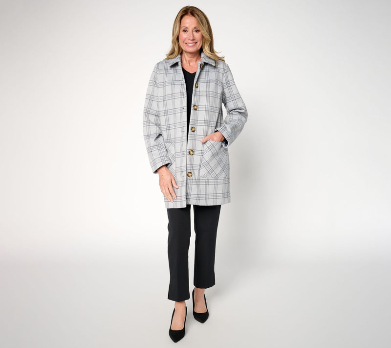 Susan Graver Petite Glen Plaid Button Front Coat — View 5