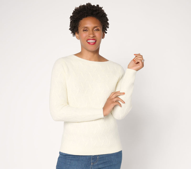Susan Graver Bateau Neck Multi-Stitch Sweater — View 10