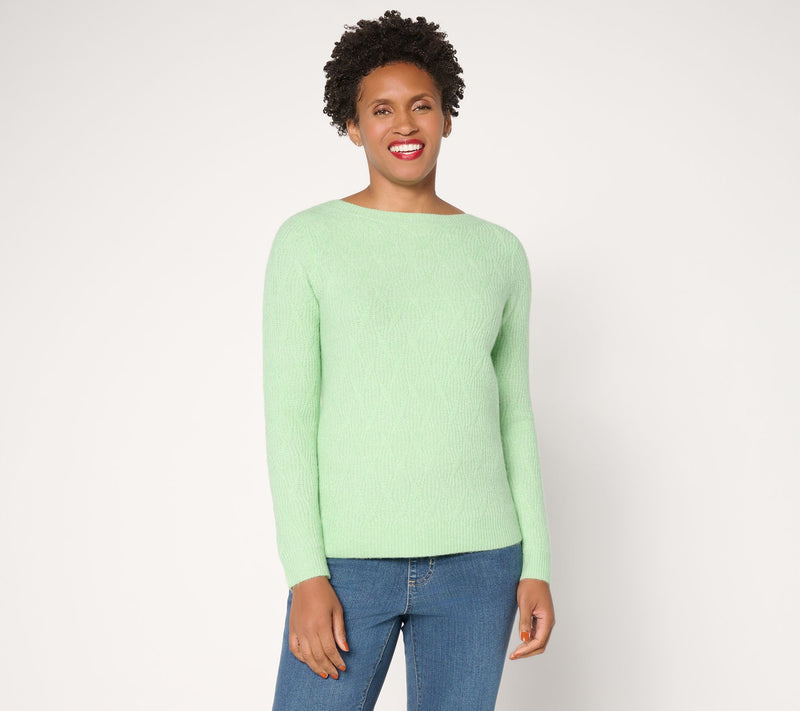 Susan Graver Bateau Neck Multi-Stitch Sweater — View 11