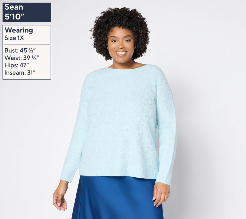 Susan Graver Bateau Neck Multi-Stitch Sweater — View 2