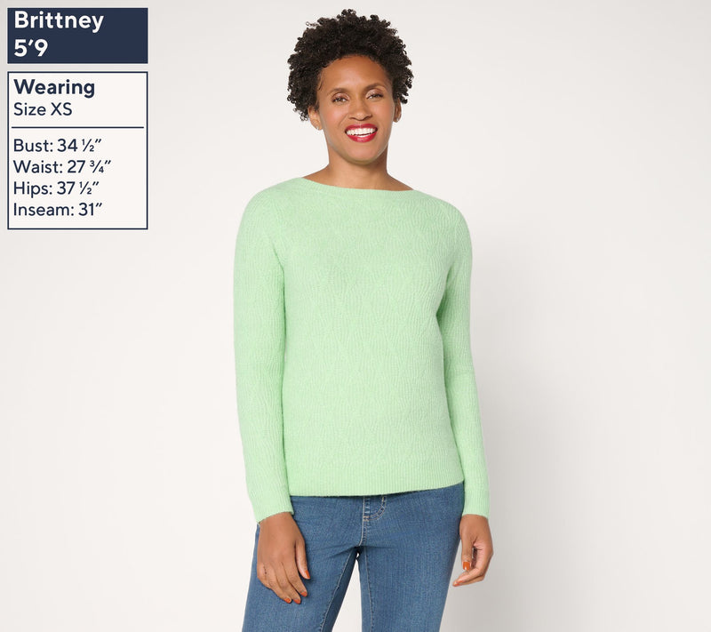 Susan Graver Bateau Neck Multi-Stitch Sweater — View 3