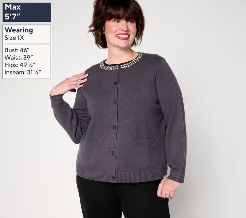 Susan Graver Embellished Sweater Lady Jacket — View 2