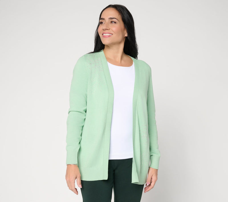 Susan Graver Embellished Open Front Cardigan — Main view