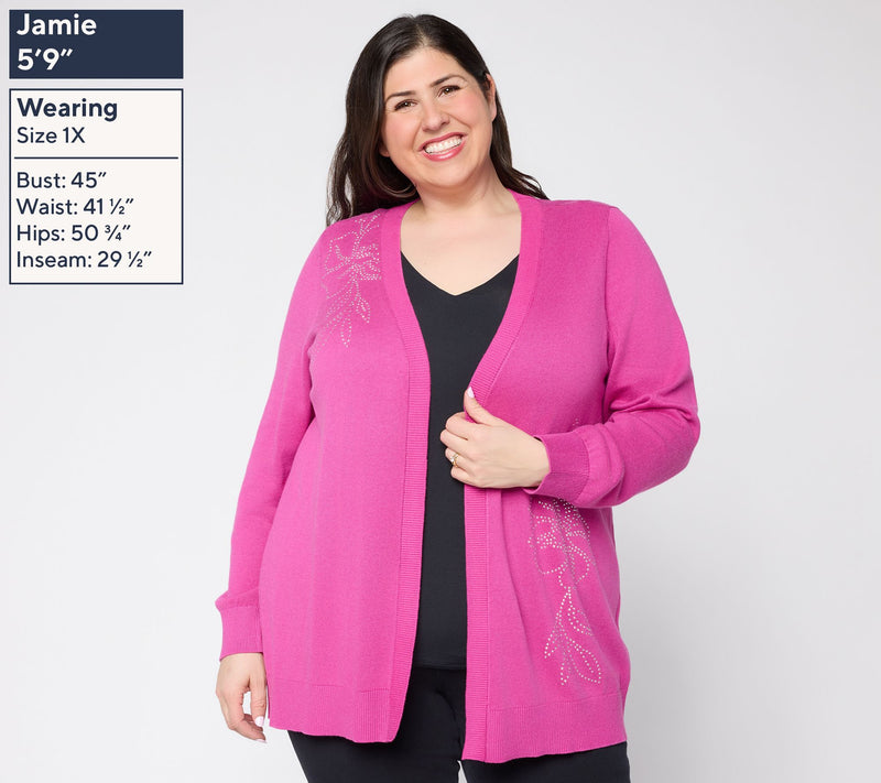 Susan Graver Embellished Open Front Cardigan — View 2