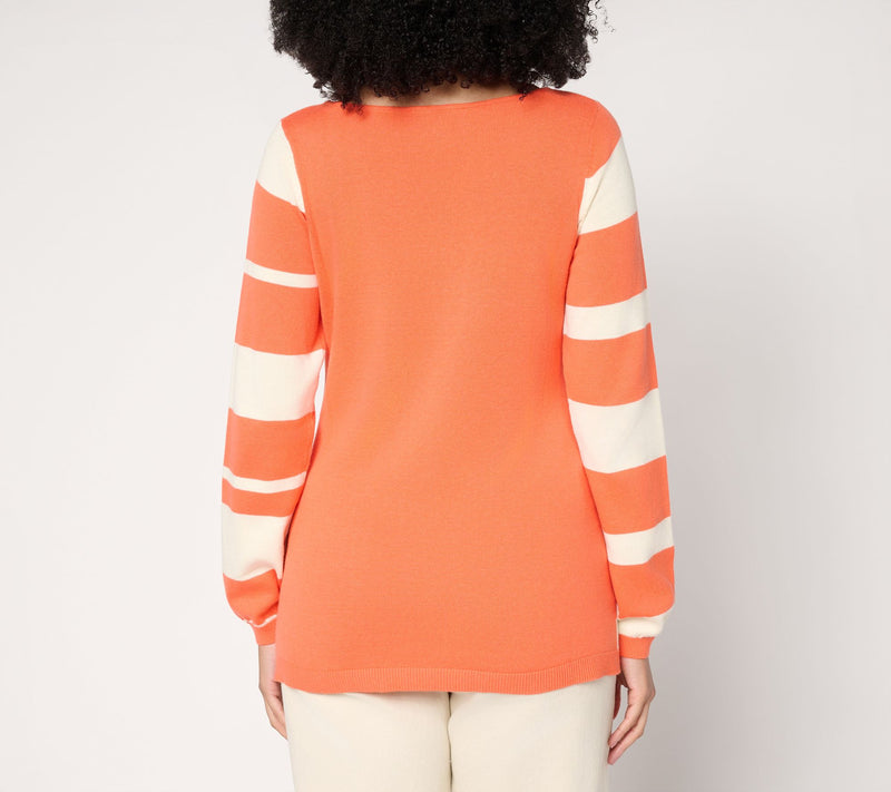 Susan Graver Mixed Stripe Intarsia Sweater — View 5
