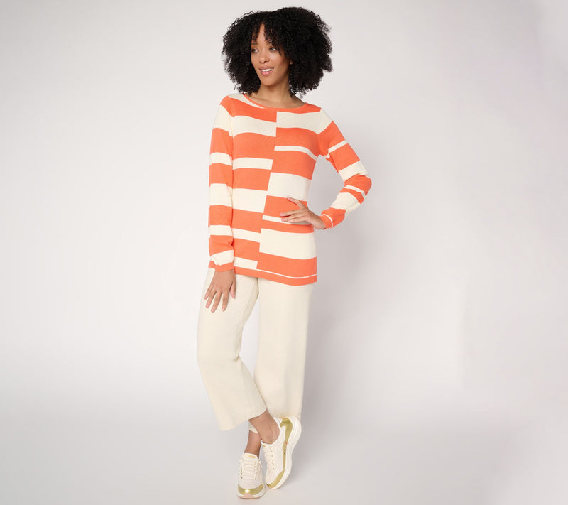 Susan Graver Mixed Stripe Intarsia Sweater — View 6