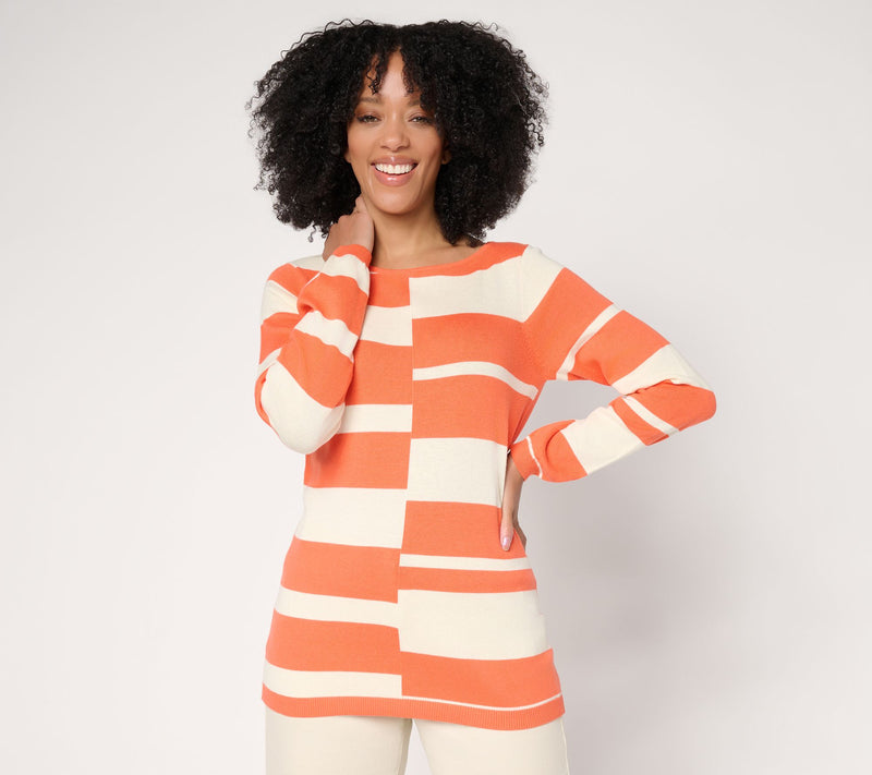 Susan Graver Mixed Stripe Intarsia Sweater — View 10
