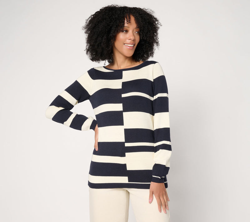 Susan Graver Mixed Stripe Intarsia Sweater — View 11