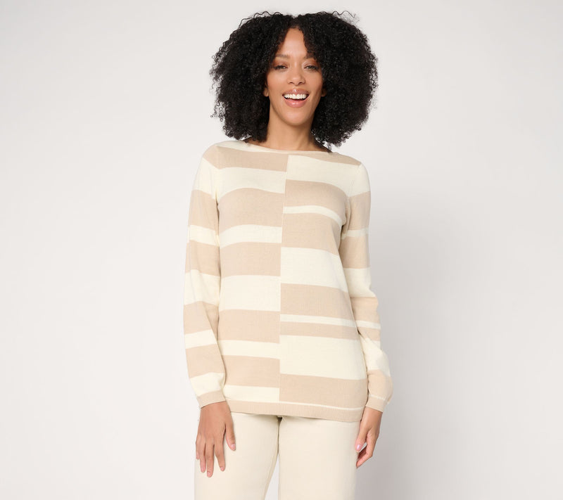 Susan Graver Mixed Stripe Intarsia Sweater — View 12