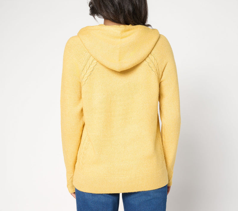 LOGO by Lori Goldstein Raglan Sleeve Hooded Sweater with Cable Trim — View 4