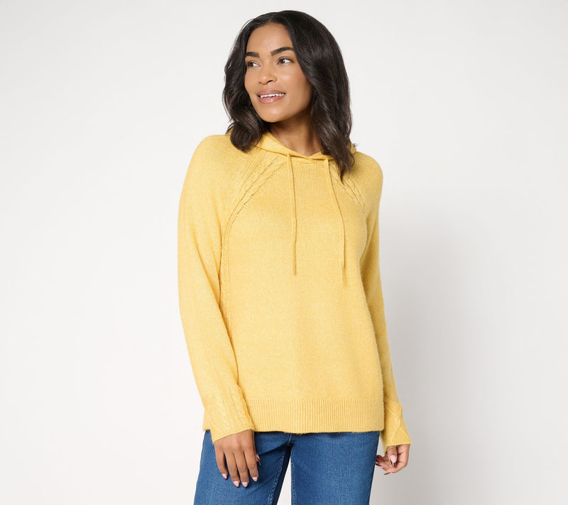 LOGO by Lori Goldstein Raglan Sleeve Hooded Sweater with Cable Trim — Main view