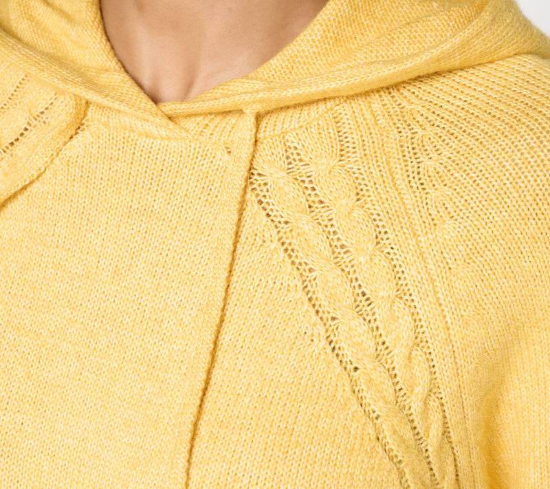 LOGO by Lori Goldstein Raglan Sleeve Hooded Sweater with Cable Trim — View 6
