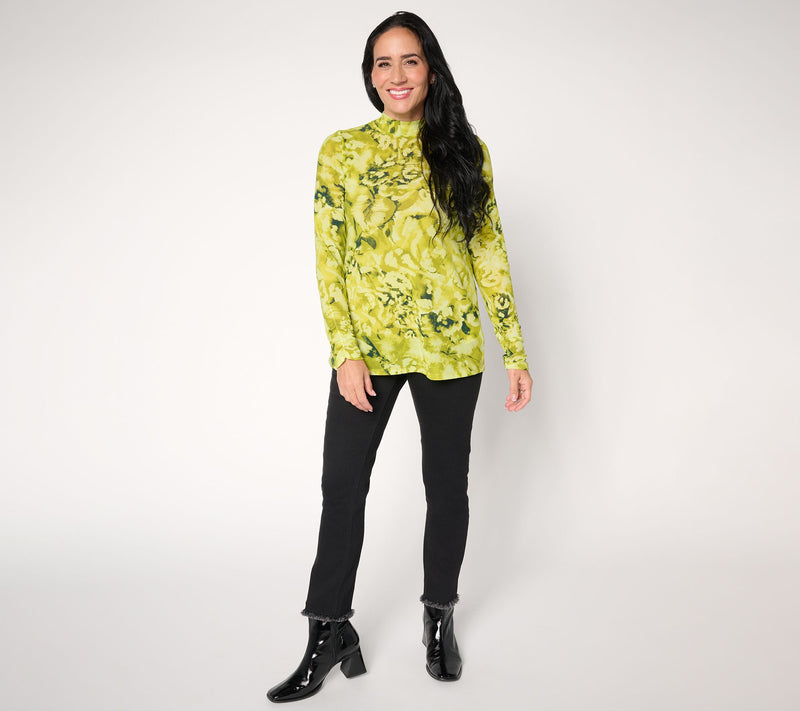 LOGO Layers by Lori Goldstein Printed Mock Neck Mesh Top — View 8