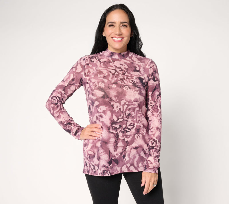 LOGO Layers by Lori Goldstein Printed Mock Neck Mesh Top — View 11