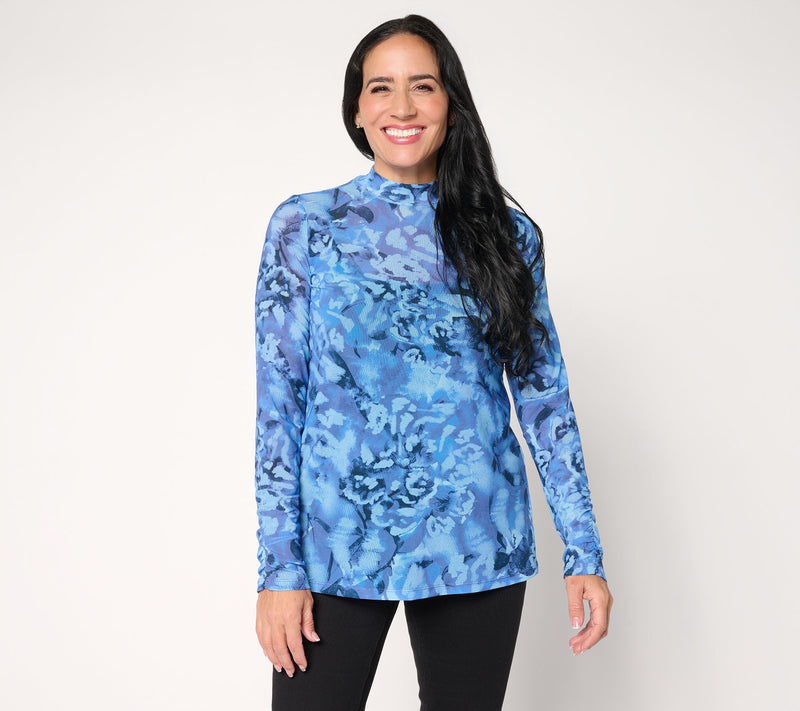 LOGO Layers by Lori Goldstein Printed Mock Neck Mesh Top — View 14