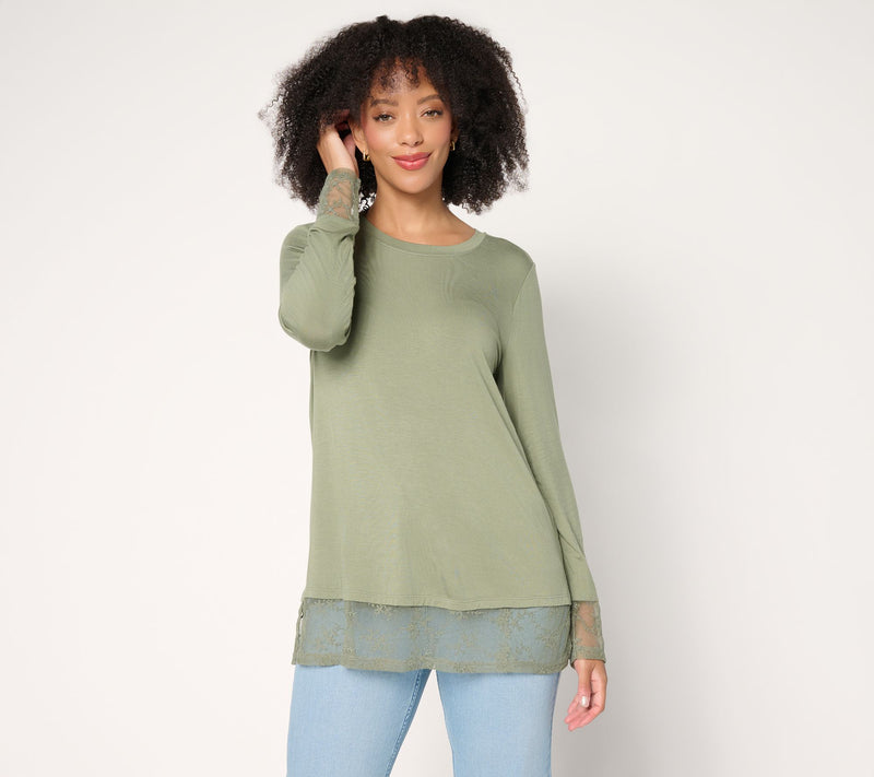 LOGO Layers by Lori Goldstein Long Sleeve Lace Trim Top — Main view