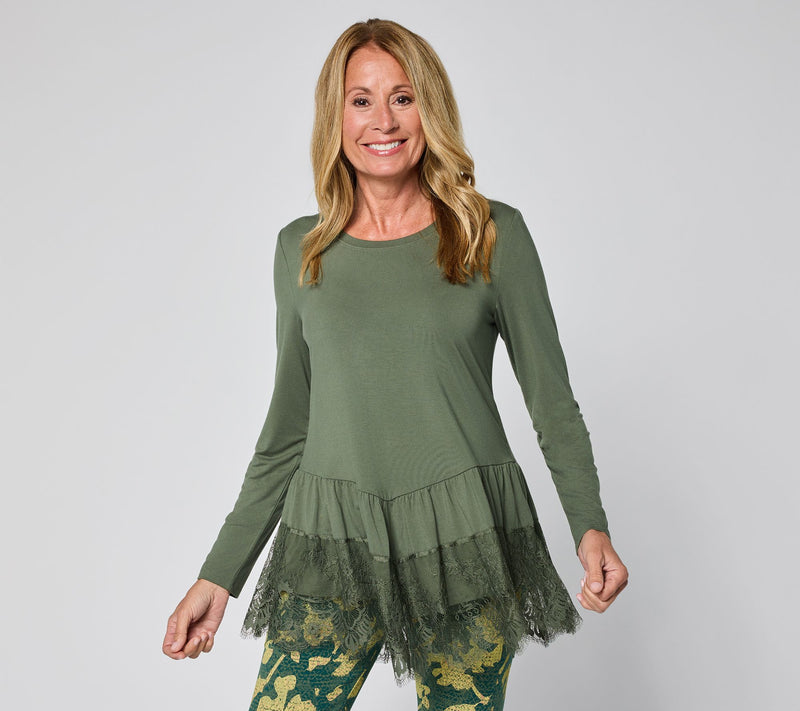 LOGO by Lori Goldstein Regular Rayon 230 Lace Trim Top — View 9