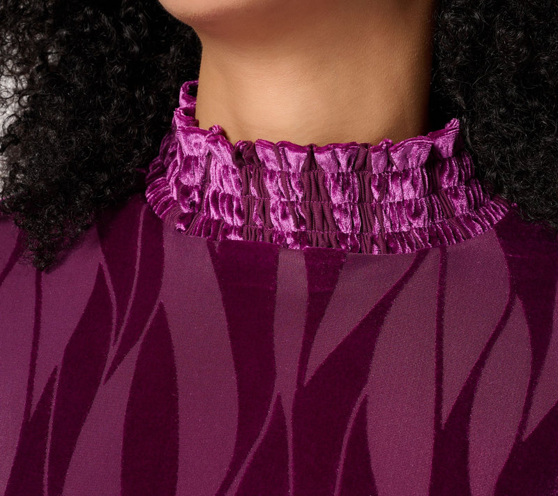 LOGO Lavish by Lori Goldstein Burnout Velvet Smocked Neck Long Sleeve Top — View 6