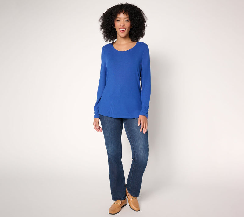 Denim & Co. Essentials Heavenly Jersey Top with Ruched Sleeve — View 5