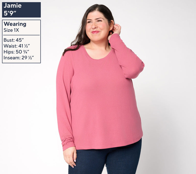 Denim & Co. Essentials Heavenly Jersey Top with Ruched Sleeve — View 2