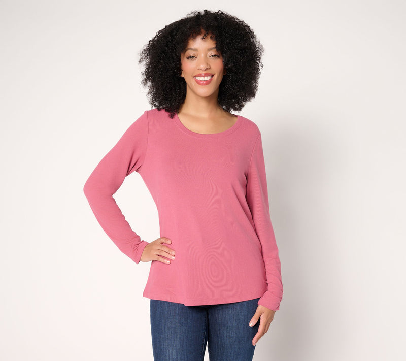 Denim & Co. Essentials Heavenly Jersey Top with Ruched Sleeve — View 10