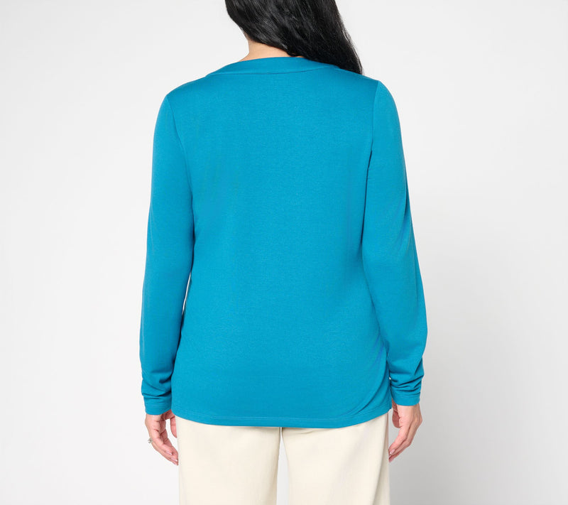Denim & Co. Lace-up Split Neck Long Sleeve Top — View 4