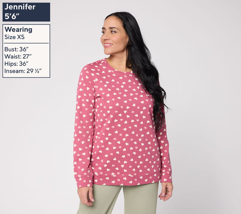 Denim & Co. Printed Hearts French Terry Long Sleeve Top — View 3