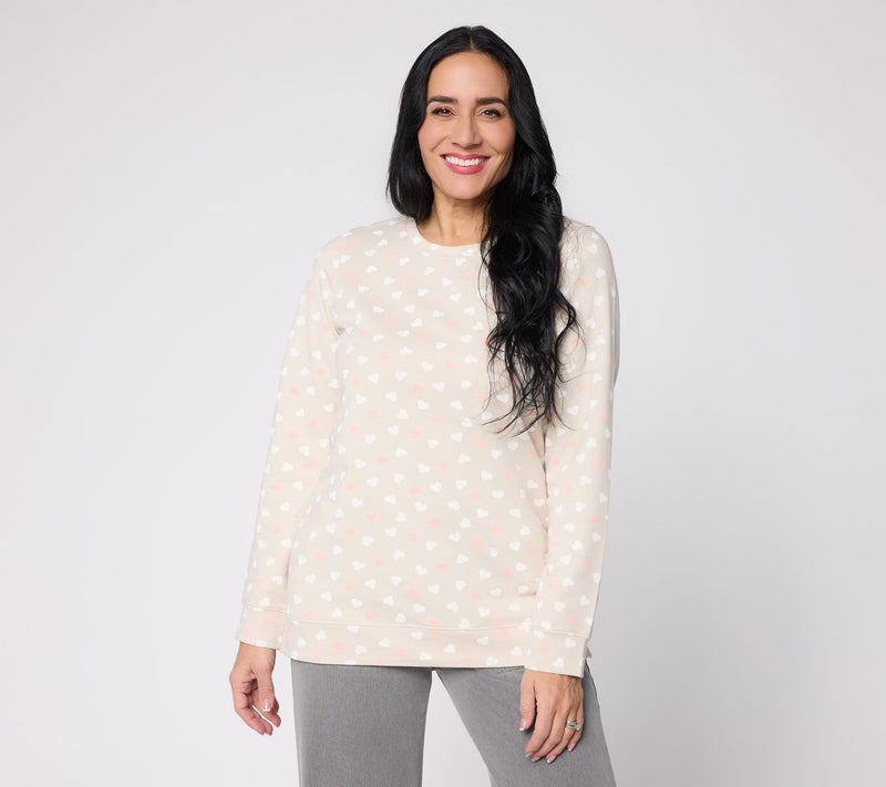 Denim & Co. Printed Hearts French Terry Long Sleeve Top — View 12