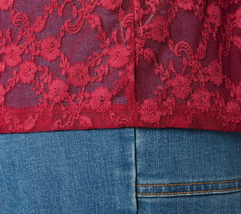 LOGO Layers by Lori Goldstein Stretch Lace Long Sleeve Top — View 6