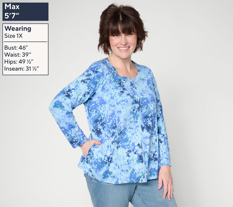 LOGO by Lori Goldstein Printed Seam Detail Long Sleeve Top — View 2