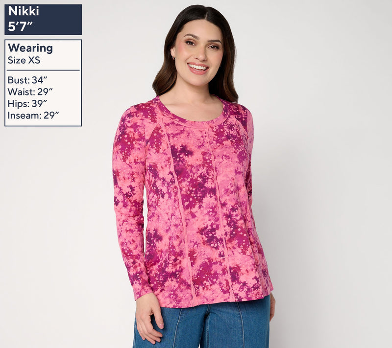 LOGO by Lori Goldstein Printed Seam Detail Long Sleeve Top — View 3
